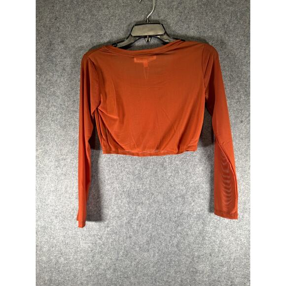 Pretty Angel Top Women S/M Long Sleeve Cropped Orange Mesh Hippie Boho NWt A6 - Picture 6 of 7